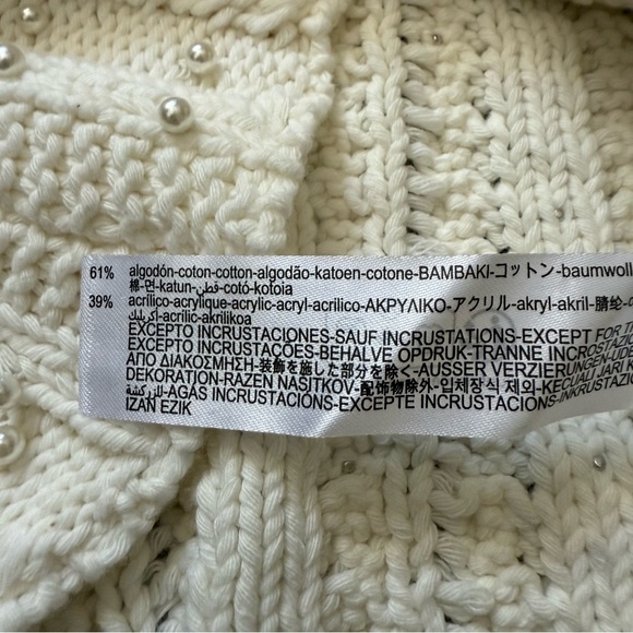 Zara Women Small White Pearl Embellished Knit Tank Sleeveless Blouse Elegant - Picture 8 of 10